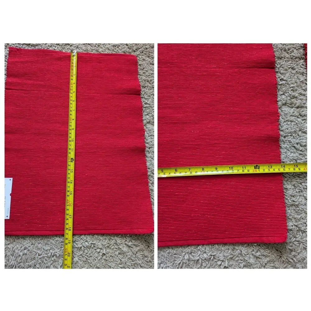 4 NWT Threshold Placemat Machine Washable 14X19in Cotton Red Metallic Christmas